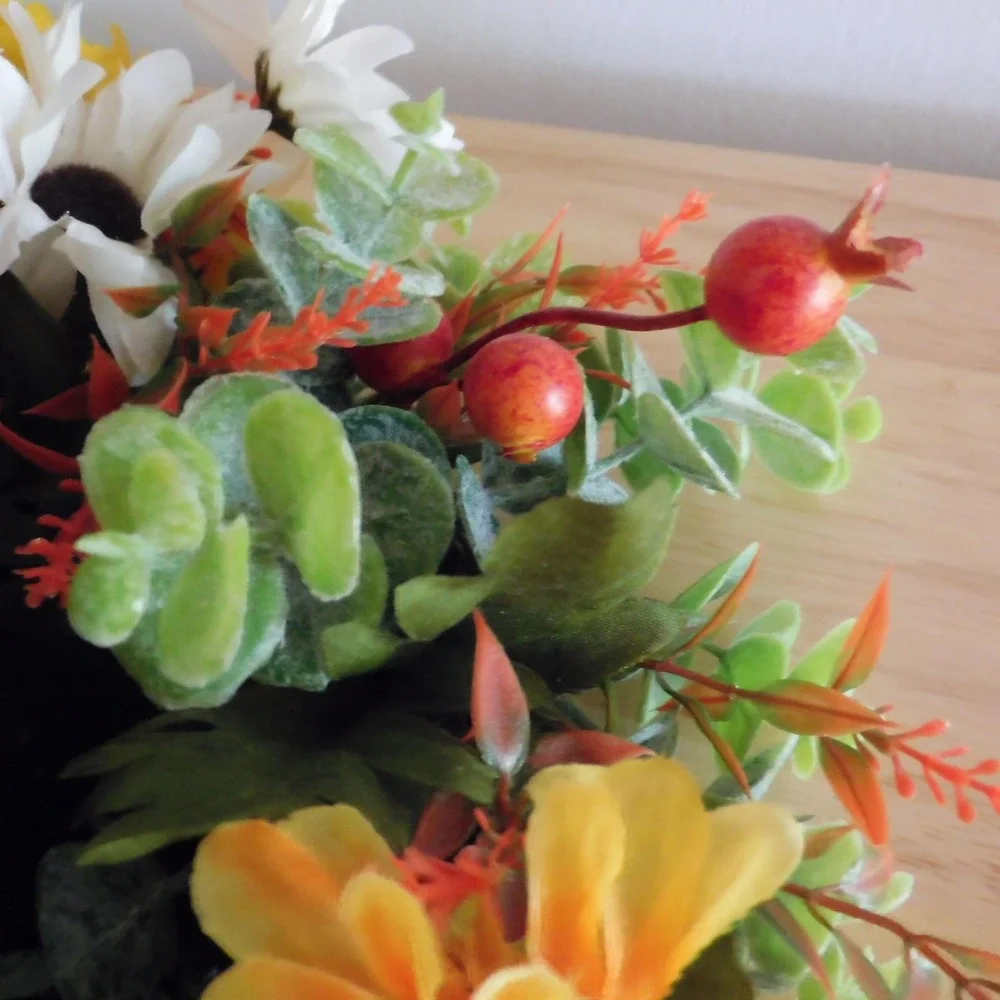 Mini Fall Wreath, Candle Ring, Grapevine Wreath, Year Round Cabinet Decor MIrror